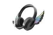 Angel Wings Headphones Black Kids Wireless Bluetooth LED Lights Mic