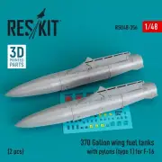 1/48 ResKit RSU48-0356 370 Gallon wing fuel tanks with pylons (type 1) for F-16