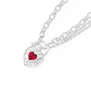 Silver Red Cz Filigree Padlock Bracelet in Red