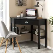 CostwayCorner Computer Desk with Drawer &amp; Shelves for Office-Black