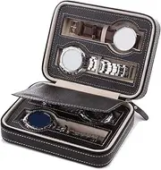 Black Faux Watch Display Storage Box Watched Case 2/4/8 Grids Tray Zippered Travel Watch Collector Case (Black 4) FANDIAO