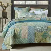 BEAUTIFUL CHIC BLUE TEAL AQUA BROWN SAGE GREEN PALM LEAF TREE TROPICAL QUILT SET