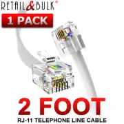 2 Foot Short Telephone Cable RJ11 (6P4C) 24 Inch Phone Line Cord, White
