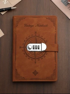 Diary Notebook Journal with Lock 8" x 6" Brown PU Leather 100 Sheets/200 Pages