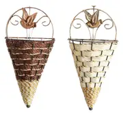 Natural Wicker Flower Basket Wall Hanging Pot Planter Rattan Vase Decor Baskets Pots Window Boxes