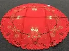 Red Poinsettia Candle Christmas Embroidered Embroidery 33" Round Tablecloth