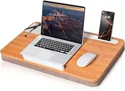 wishacc Oversized Bamboo Lap Desk with Phone/Tablet Slots & Cushion Pillow – Extra-Large Portable Laptop Stand for Home, Office, Bed, Car