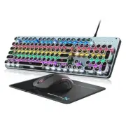 Typewriter Mechanical Gaming Keyboard and Mouse, Metal Panel Metallic Silver