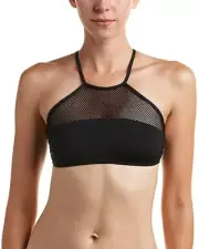 Dolce Vita Women's 237640 High Neck Mesh Bra Black Bikini Top Swimwear Size S