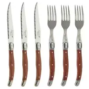 6pcs Laguiole Steak Knives And Fork set Stainless steel Japanese Cutlery Wood