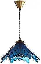 CJLWSLCO Simple Creative Chandelier Blue Stained Glass Pendant Light Vintage Style Farmhouse Ceiling Hanging Light for Living Room Dining Room Bedroom Spliced Glass Hanging Lamp Indoor Adjustable Heig