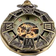 [Whodoit] Hollow Roman Digital Cover Men's Mechanical Pocket Watch Cool Design, FOB Chain Mechanical Pocket Watches for Men with Box