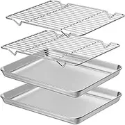 Baking Sheet and Cooling Rack Set, Stainless Steel Oven Tray, Baking Roasting Cooking Serving Sheet Pan for Home Restaurant Hotel, Non-Toxic & Mirror Finish, Dishwasher Safe (32 * 22 * 2 cm)