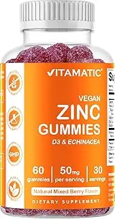 Vitamatic Zinc 50mg Gummies - 60 Vegan Gummies - Gluten Free - Healthy Immune Support for Adults, Men, Women