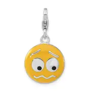 Sterling Silver Enameled Confused Face W/ Lobster Clasp Charm