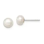 Sterling Silver White Fw Cultured Pearl 6-7mm Button Earrings