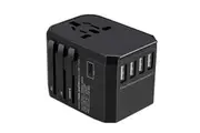 International Adapter for Travel Universal Wall Charger Plug Iron with 5 Fast USB Type-C 8A Worldwide AC Outlet-Black