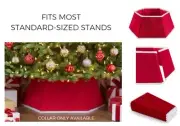 Red Velvet Christmas Tree Skirt Collar Ring Stand Cover 26in Soft Fabric Folding