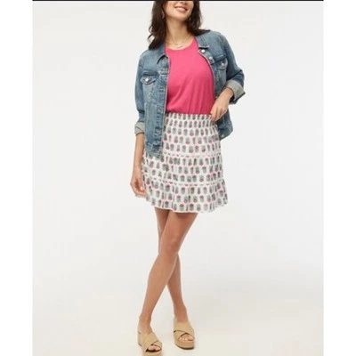 J. Crew Smocked Tiered Skirt Women S White Mini Pull On Lined New with Tags
