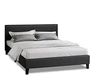 ALFORDSON Bed Frame with Headboard in Linen Fabric Upholstery Double Size, Bed Base Platform with Adhesive Velcro Strips Wooden Slats, Mattress Foundation Max 320kg, Fabric Charcoal