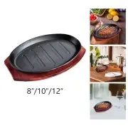 Griddle Steak Fry Plate Oval Shape with Bamboo Tray BBQ Grilling Pan Steak