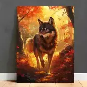 Majestic Wolf with Blue Eyes In A Autumn Forest Wall Art Canvas Unframed/Framed