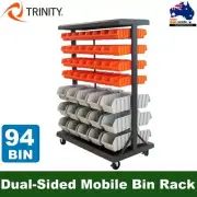 Trinity 94 Bin Dual-Sided Mobile Rolling Bin Storage Rack Warehouse Shelving