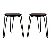 Set of 2 - Storo Bar Stool 45cm - Black Frame - Black Timber Seat