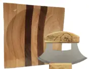 Ulu Factory Alaska Ulu Birch Walnut Stripe Wood Chopping Bowl-board Polar Bear