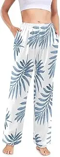 [GAIGEO] Bright Summer Leaves Flowes Soft Sleepwear Bottoms, Lightweight Satin Pj Pants, Home and Sleep, S