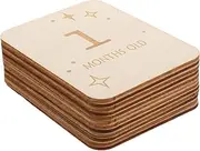 JOINPAYA 12pcs Milestones Monthly Milestones Cards Monthly Milestone Blocks Newborn Milestone Photo Props Things Footprint Number Month Cards Wood Khaki