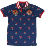 SCREENSHOT Men's Hip-Hop Stylish Rose Flower Tiger Embroidery Polo-Shirt Navy S