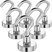 MIN CI Magnetic Hooks Heavy Duty,35lb+ Powerful Magnetic Wall Hooks for Hanging, Neodymium Metal Magnets with Hooks Large Magnetic Hooks, for Classroom Cruise Fridge Kitchen Magnetic Hooks 6Pack