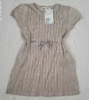 NEW $19.95 H&M Baby Girls Beige Knit Sweater Dress SZ US 1 1/2-2Y NWT