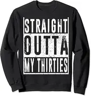 [X.Style] Straight Outta My Thirties 1983 40th Birthday Gag for Women Sweatshirt ds1718 Sweater (M) Black