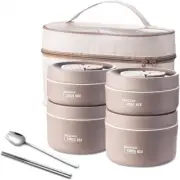 Portable Insulated Lunch Container Set Stackable Bento Lunch Box Stainless Steel