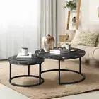 Oikiture Set of 2 Coffee Table Round Nesting Side End Table Black