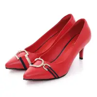 在飛比找momo購物網優惠-【bac】織帶D釦鑽飾尖頭高跟鞋(紅色)