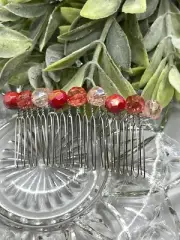 Formal Wedding Red Multi Beaded Comb 3.5” metal Silver comb Retro Accessories