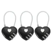 3 Pack Heart Padlock Heart Shape Love Lock Combination Lock Locker Locks Black