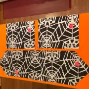 2 Black Placemats & 1 Table Runner Halloween Silver Webs & Red Spider️~ NEW!