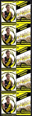 NATHAN BROAD RICHMOND TIGERS 2017 AFL GRAND FINAL MINT STAMP STRIP