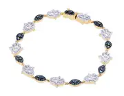 Hamsa And Blue Diamond Evil Eye Real Diamond Bracelet 1.7Ct 10K Yellow-White ...