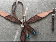Western Natural Roughout Leather Tack Set of Headstall and Breast Collar