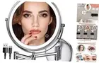 Rechargeable Wall Mounted Lighted Makeup Mirror Chrome, 8 Inch Double-Sided