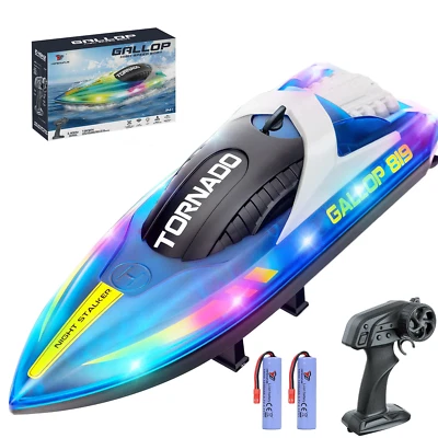 2.4G 15+ MPH Fast Remote Control Boat for Pools & Lakes W/ LED Lights Kids Gift