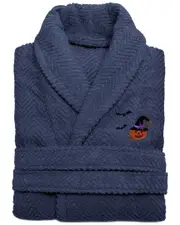 Linum Home Textiles Turkish Cotton Herringbone Weave Embroidered Unisex Halloween Bathrobe - Pumpkin Head