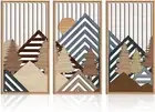 Framed Mountain Wooden Wall Art 16"X32" Mountain Forest Wall Sculpture Geometric