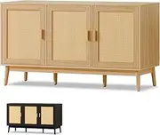 ALFORDSON Buffet Sideboard, Cupboard Cabinet with 3 Shelves and 3 Rattan Doors, Pantry Organiser for Kitchen, Hallway, Living Room, Bedroom and Bathroom, Oak