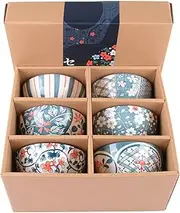 6 Pack Ceramic Cereal Bowls,350ml/12OZ Japanese Rice Bowls for Soup Dessert Snacks Fruits Salad Pasta,Dishwasher & Microwave Safe